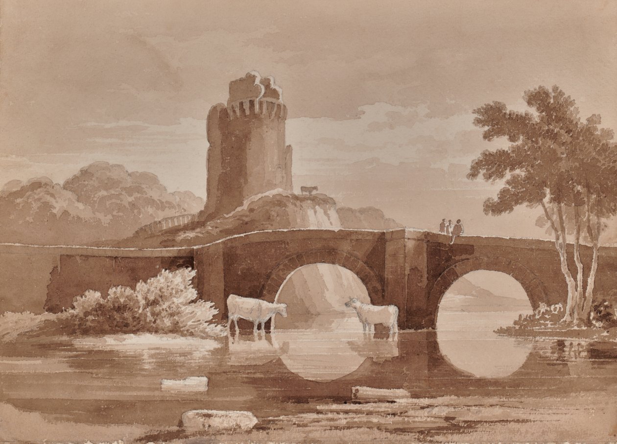Landschaft mit Brücke und Kühen von Edward Pretty