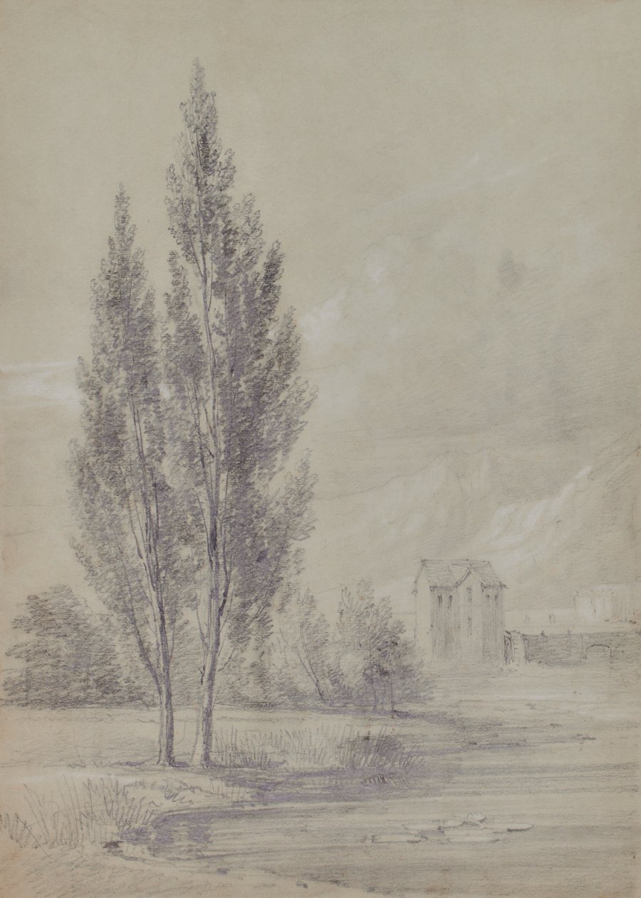 Landschaft mit Bäumen in der Nähe eines Sees von Edward Pretty