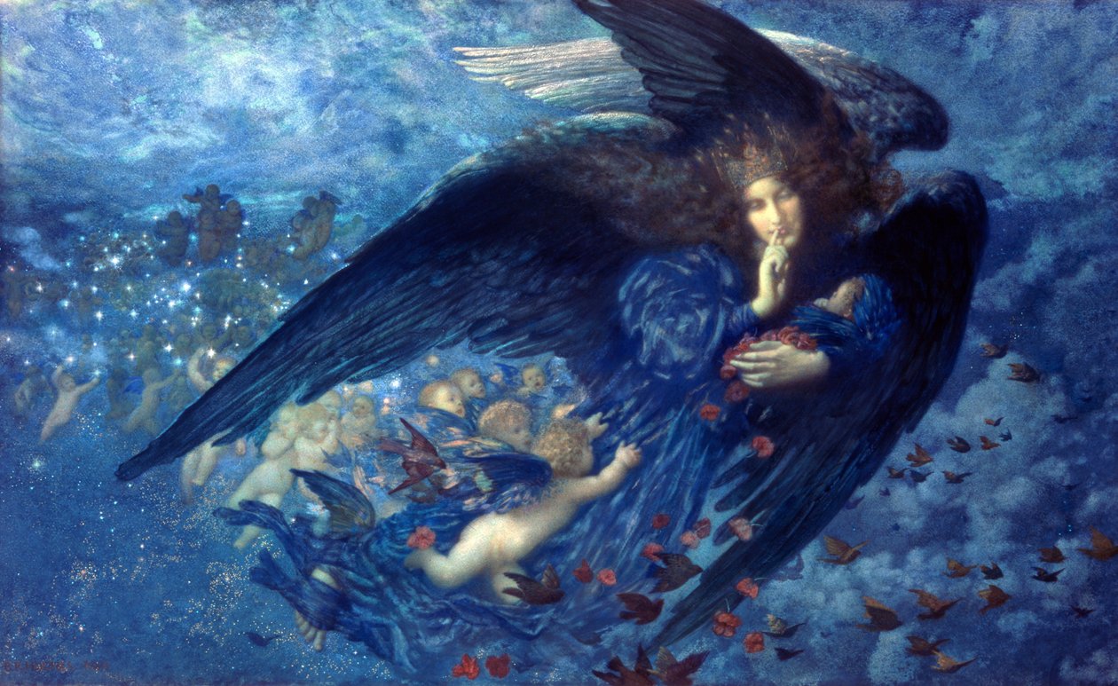 Nacht mit ihrem Sternenzug von Edward Robert Hughes