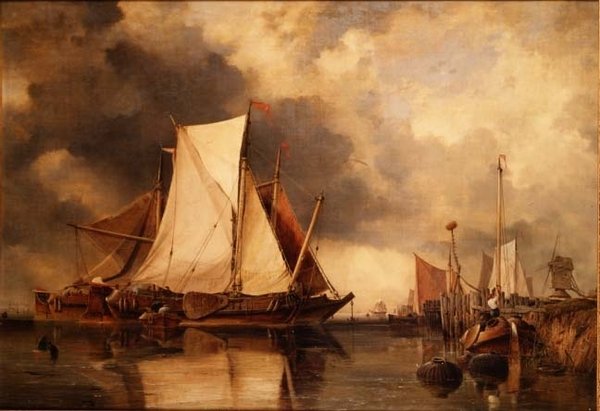 Fischerboote auf Grund am Scheldt von Edward William Cooke