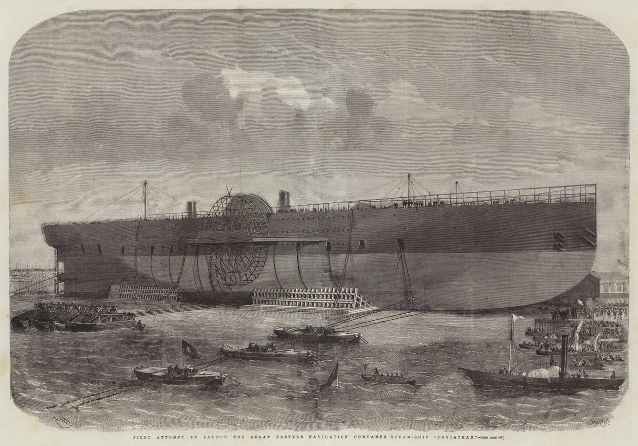 Erster Versuch, das Dampfschiff Leviathan der Great Eastern Navigation Company zu Wasser zu lassen von Edwin Weedon