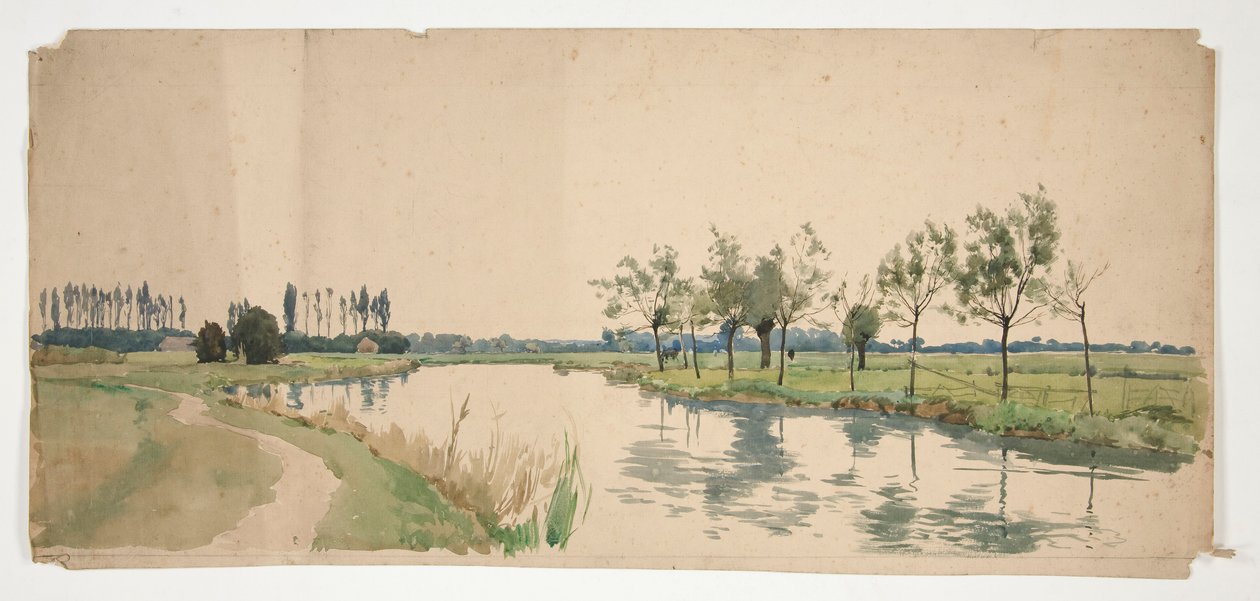 Bäume entlang eines Flussufers von Edwin Austin Abbey