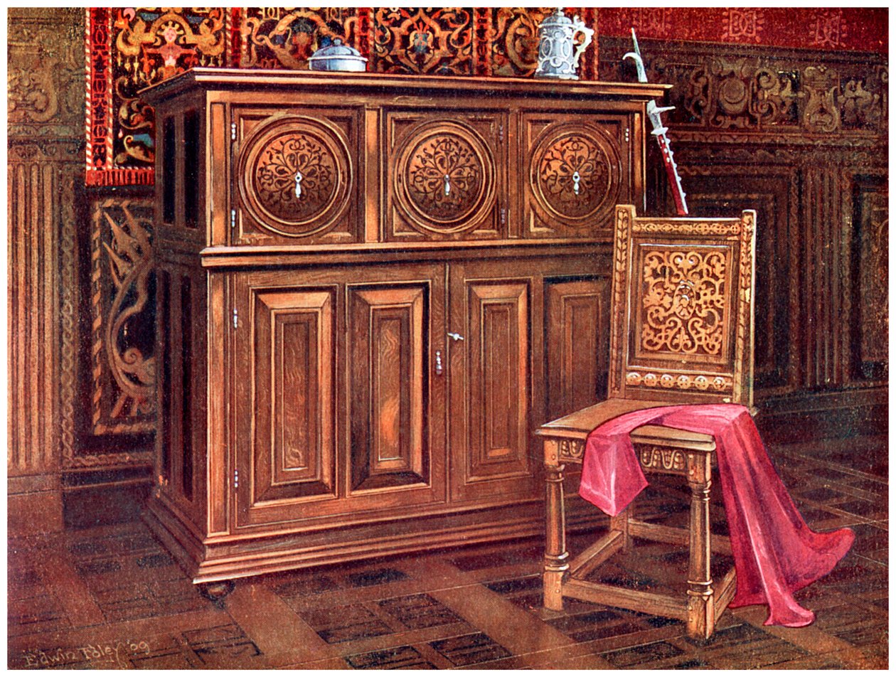 Eichenschrank und Walnussstuhl, 1910 von Edwin Foley