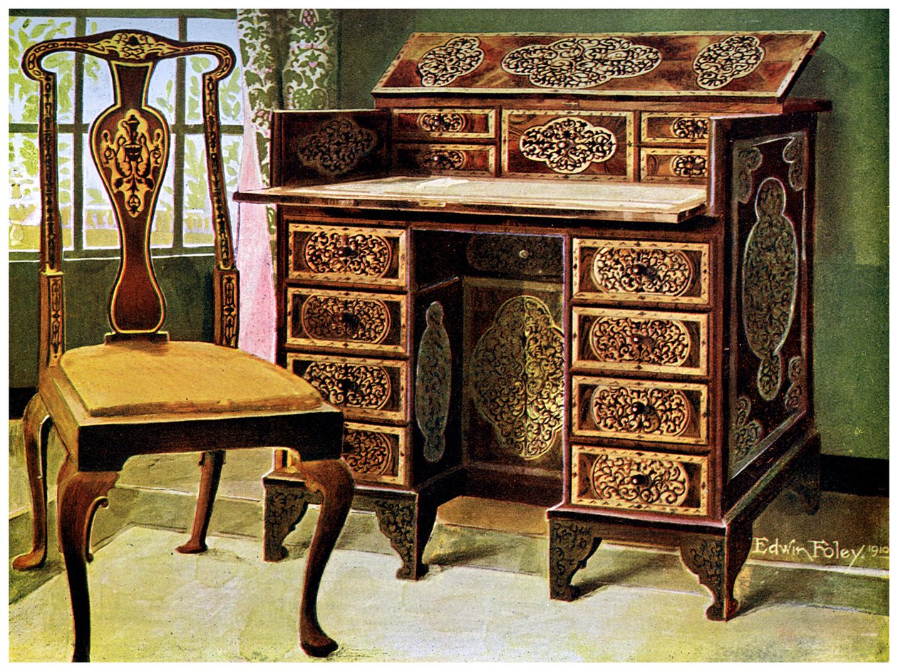 Schreibtisch mit Nussbaumintarsien, 1910 von Edwin Foley