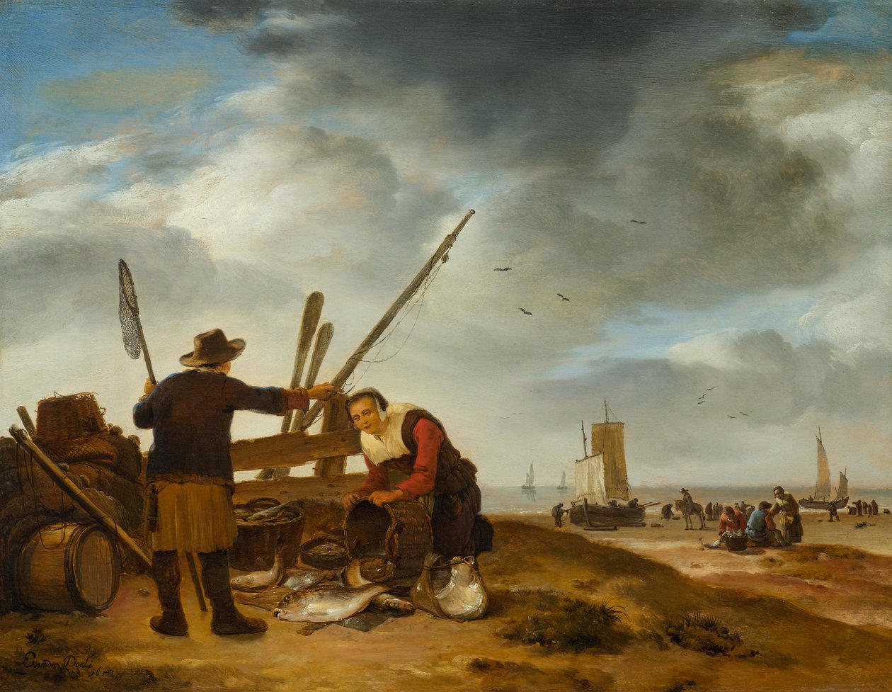 Fischverkäuferin am Strand von Scheveningen von Egbert van der Poel