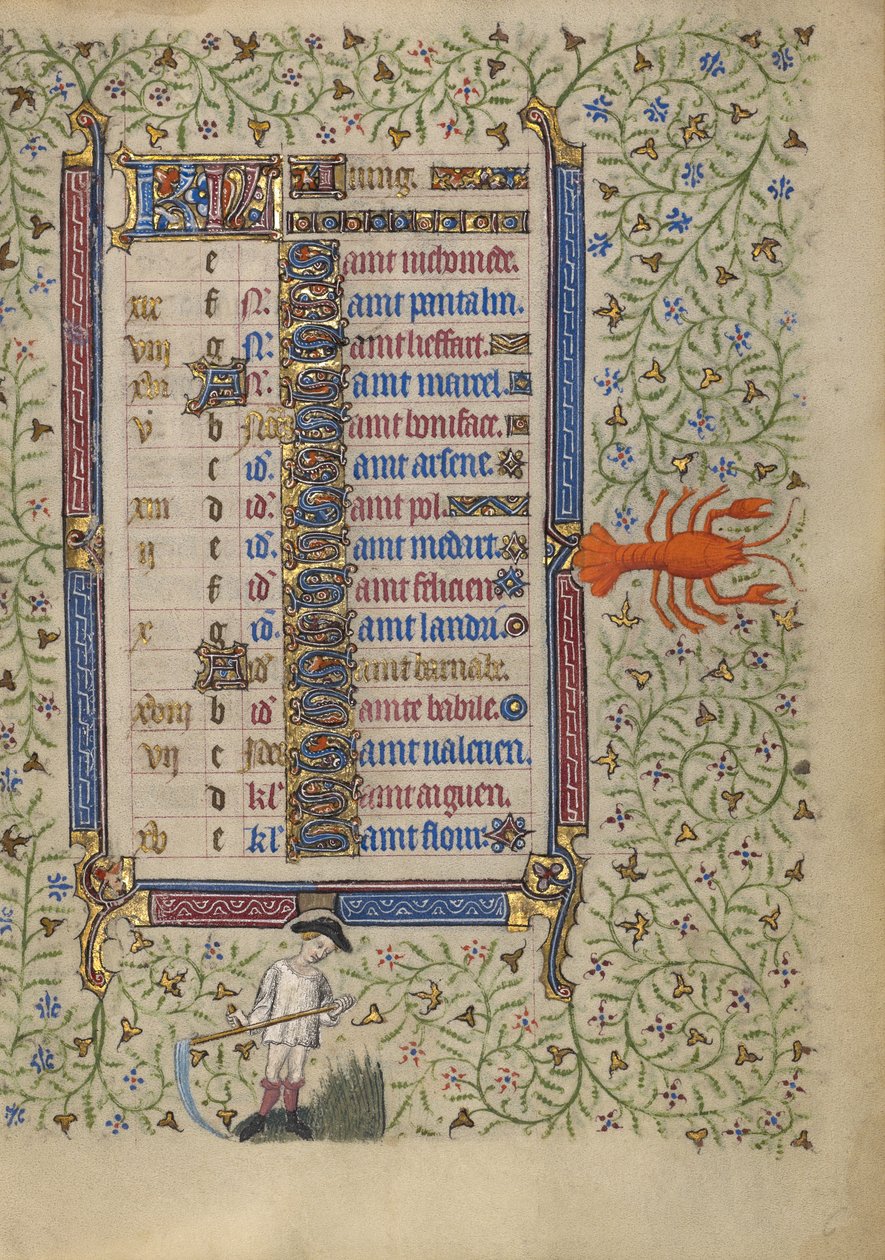 Kalenderseite für Juni; Mähen; Krebs von Egerton Master