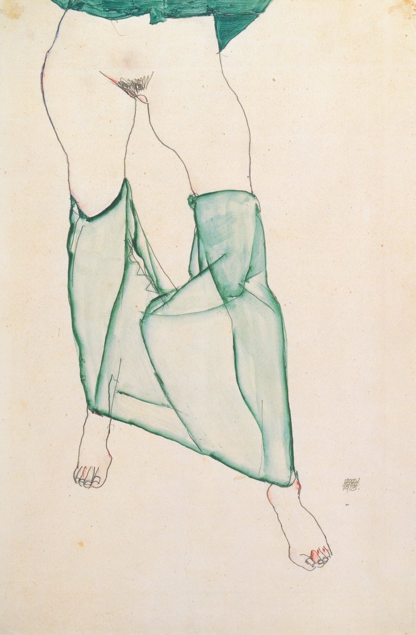 Weiblicher Torso mit grüner Draperie von Egon Schiele