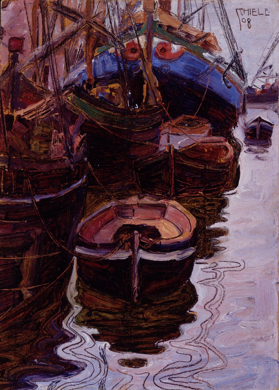Boote im Hafen von Triest von Egon Schiele