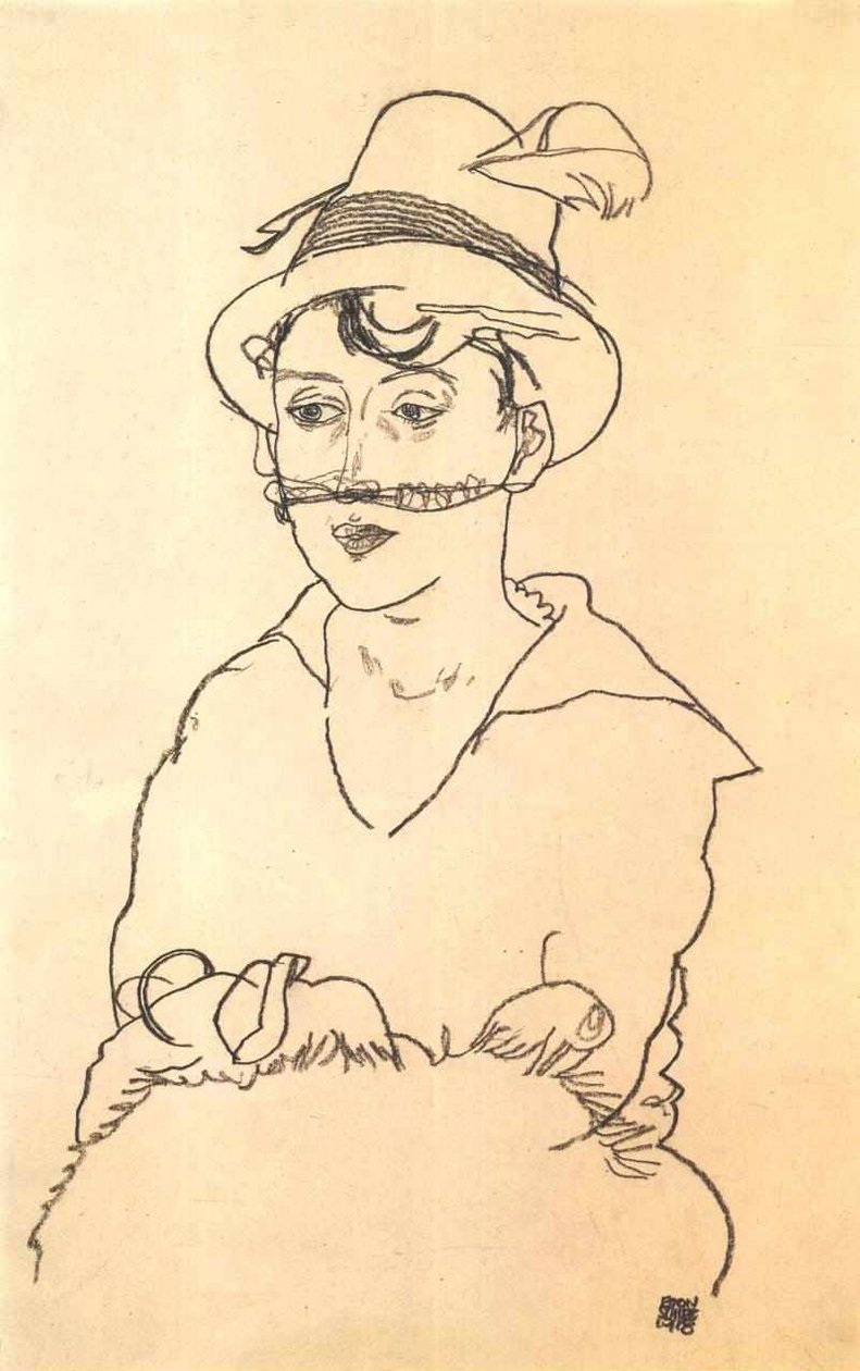 Dame mit Hut und Schleier von Egon Schiele