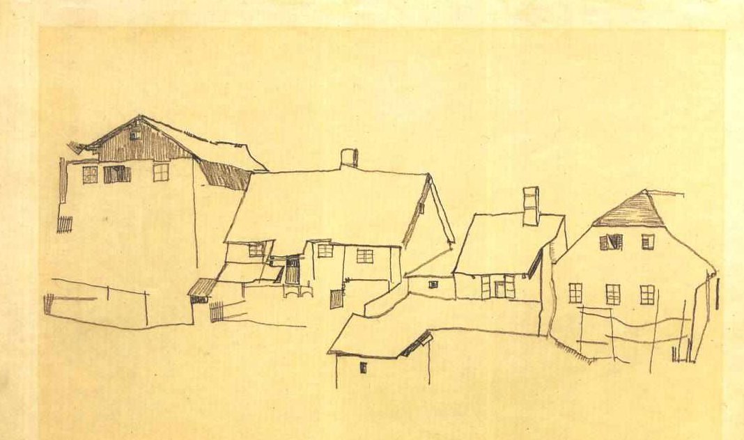 Häuserzeile in Krumau von Egon Schiele