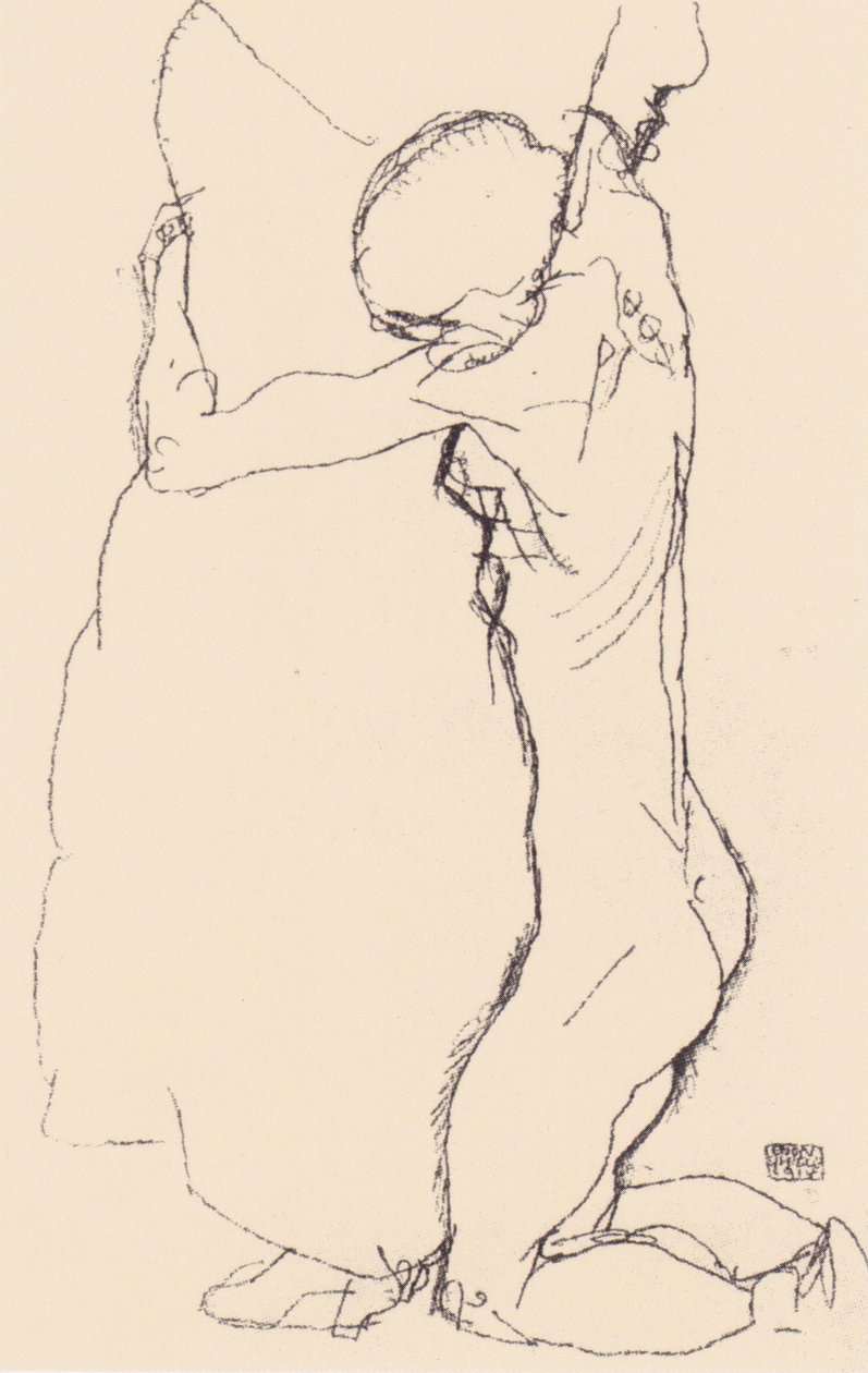 Kniende, eine Stehende umarmend von Egon Schiele