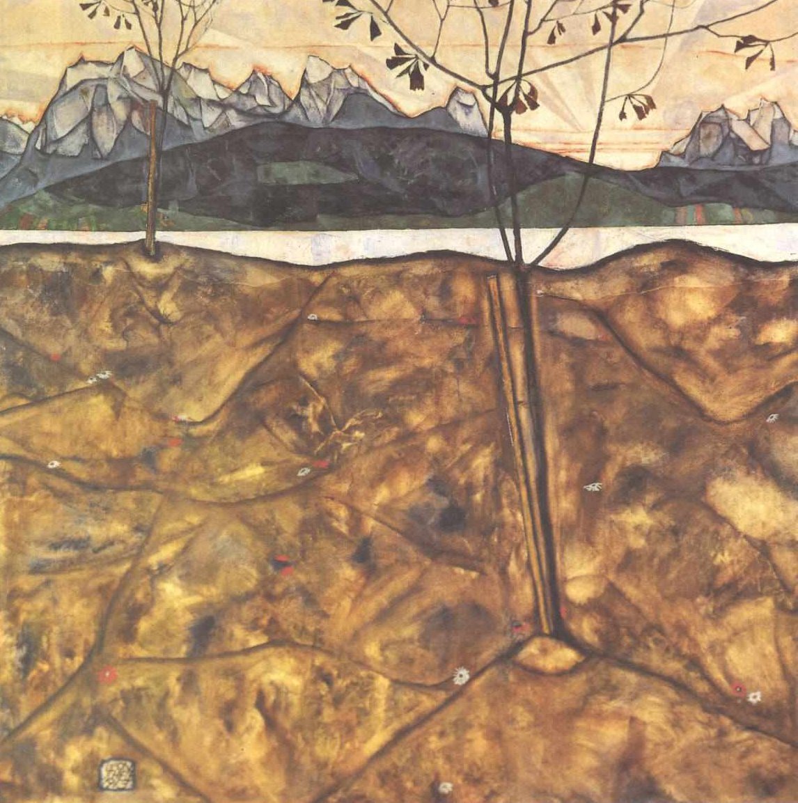 Landschaft mit zwei Bäumen von Egon Schiele