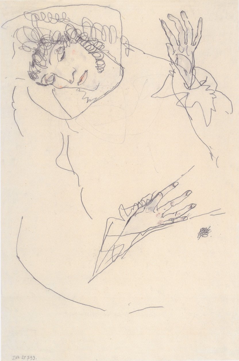 Liegende Frau mit geneigtem Kopf von Egon Schiele