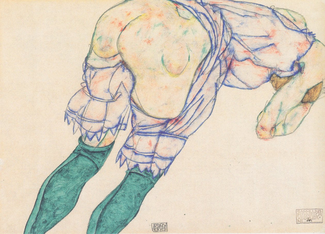 Mädchen mit grünen Strümpfen von Egon Schiele