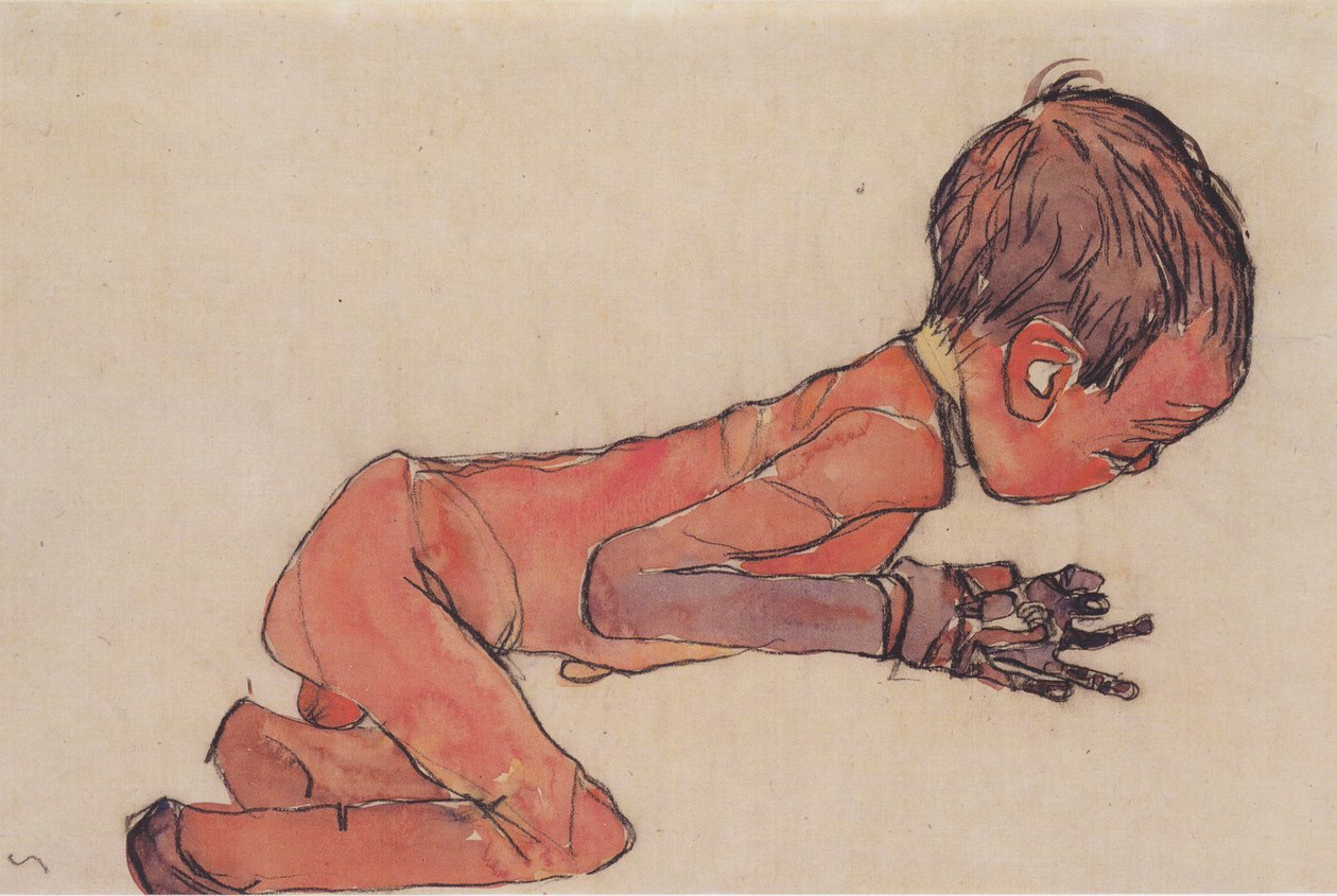Neugeborenes mit angezogenen Beinen von Egon Schiele