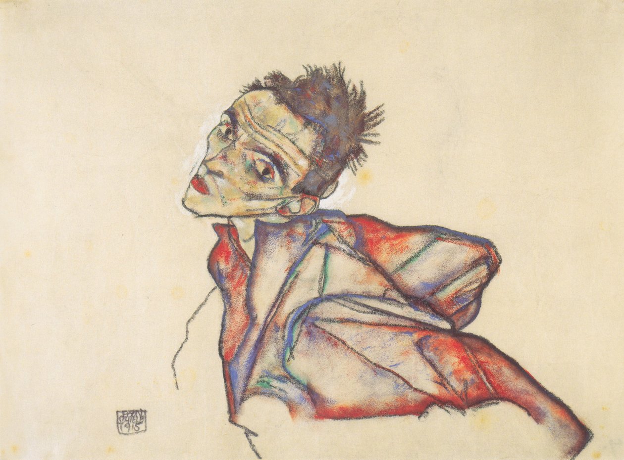 Selbstbildnis mit rückwärtsgehaltenen Armen von Egon Schiele