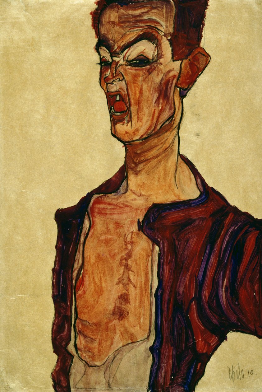 Selbstporträt schreiend von Egon Schiele