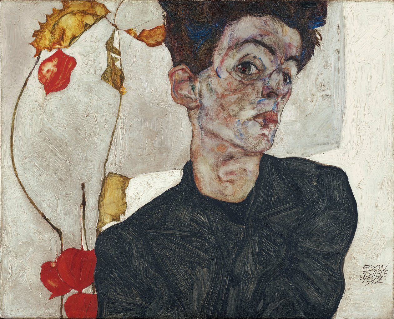 Selbstporträt mit Physalis von Egon Schiele