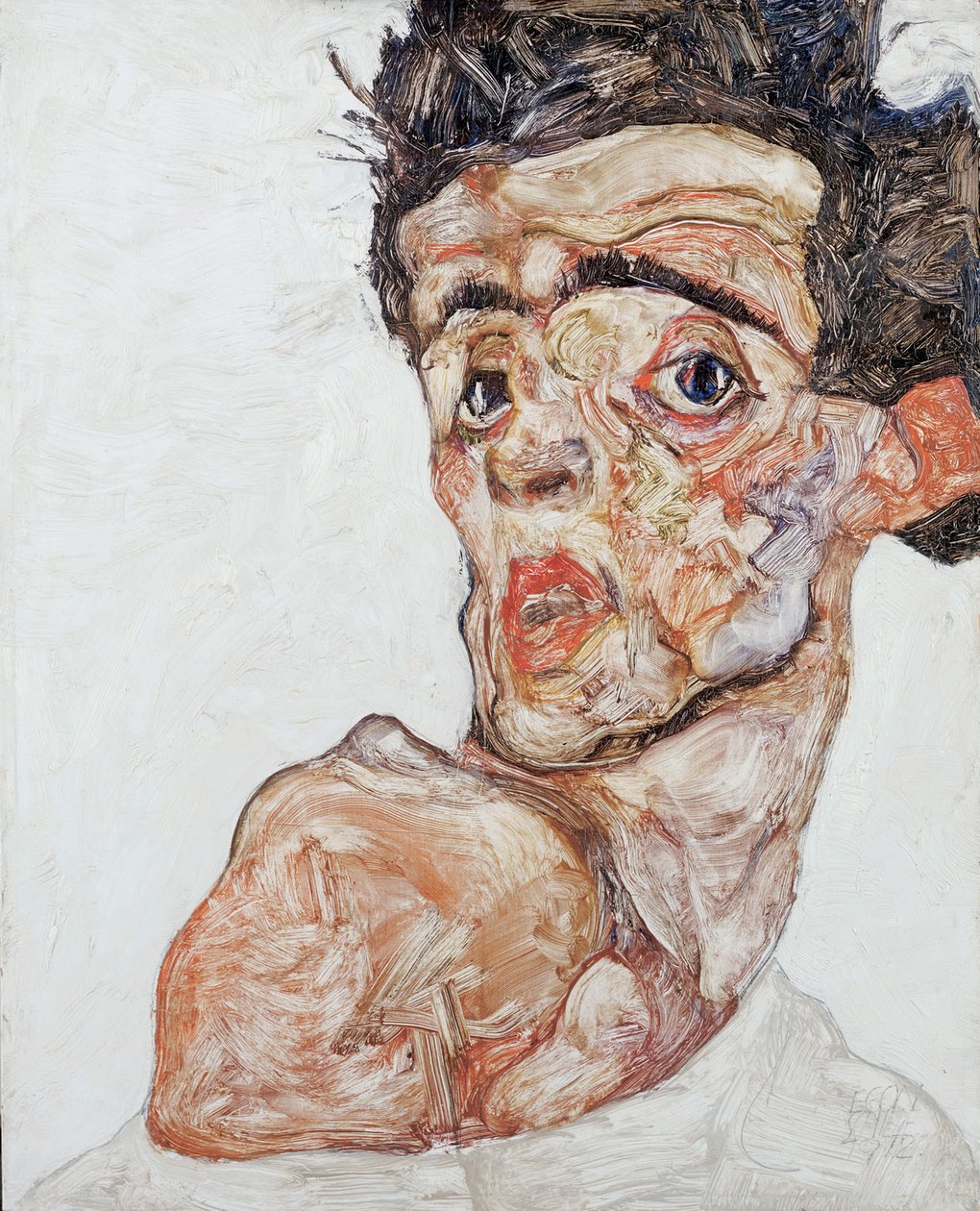 Selbstporträt mit erhobener nackter Schulter, 1912 von Egon Schiele