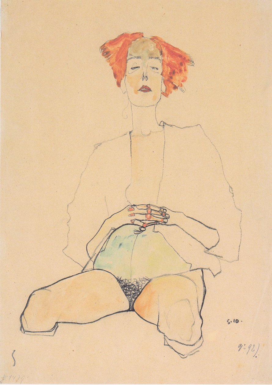 Sitzender Halbakt mit rotem Haar von Egon Schiele