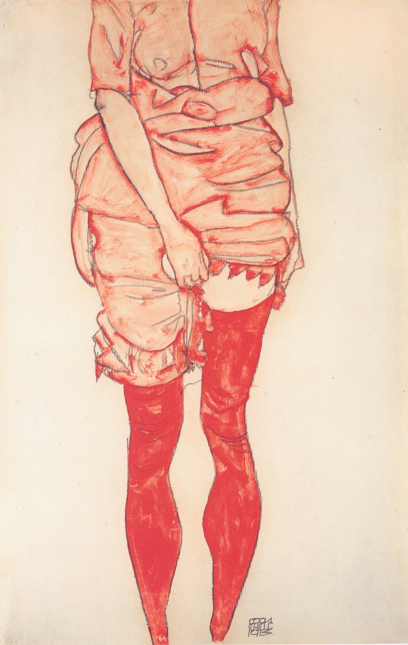 Stehende Frau in Rot von Egon Schiele