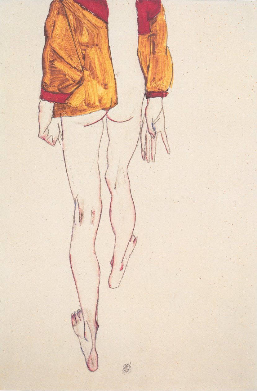 Stehender Halbtakt mit braunem Hemd von Egon Schiele