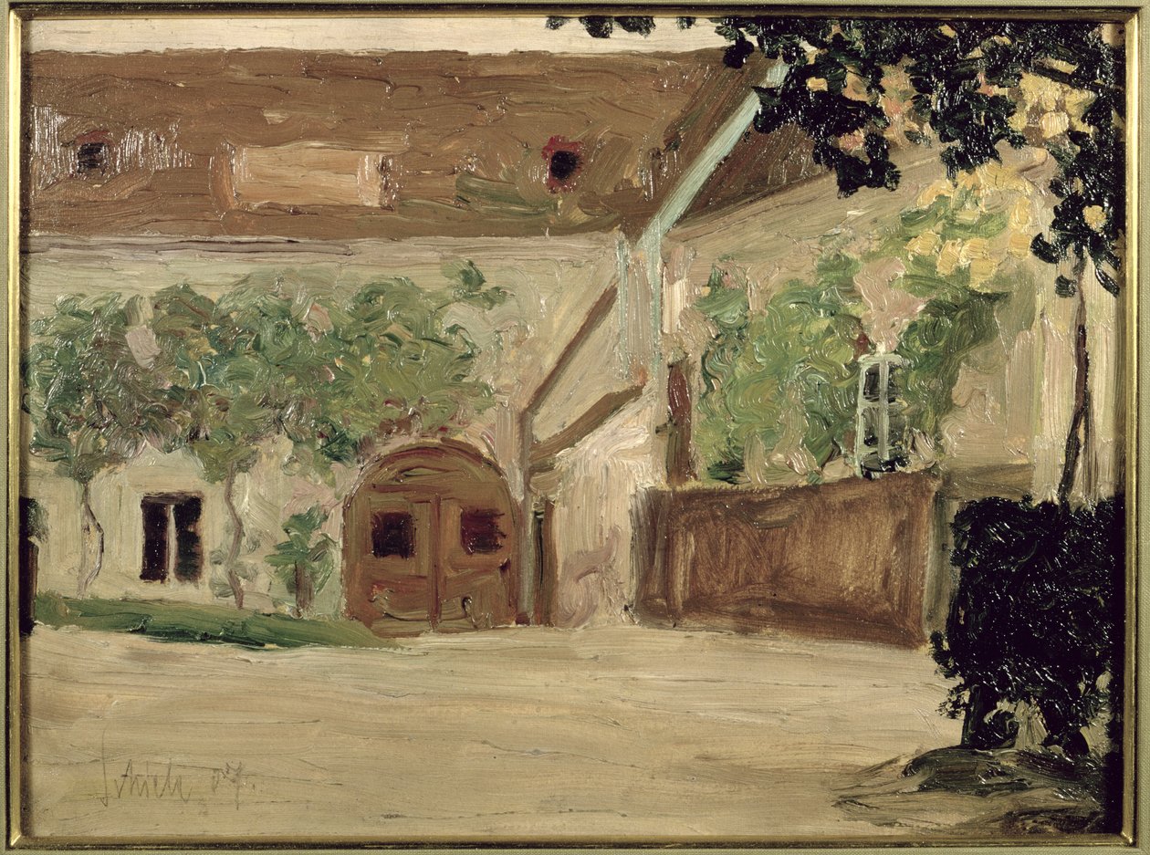 Die Tischlerwerkstatt in Klosterneuburg, 1907 von Egon Schiele