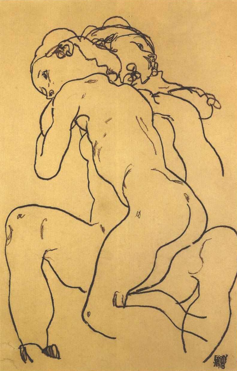 Zwei einander umarmende Mädchenakte von Egon Schiele