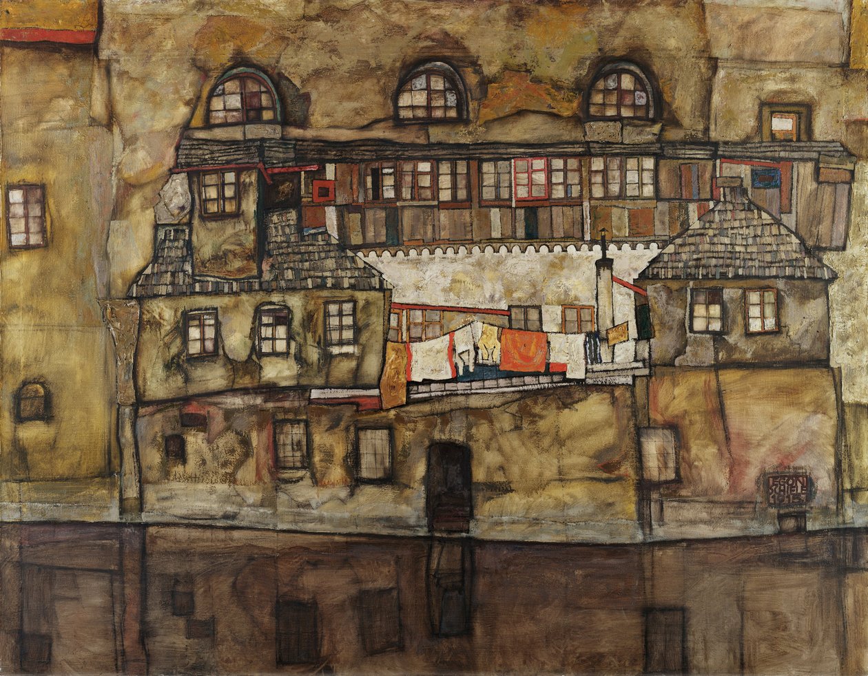 Hauswand am Fluss von Egon Schiele