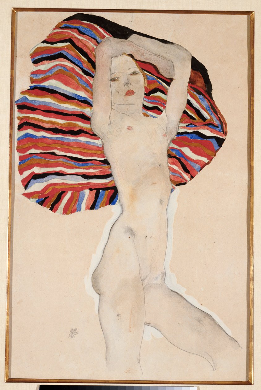 Akt gegen farbiges Material, 1911 von Egon Schiele