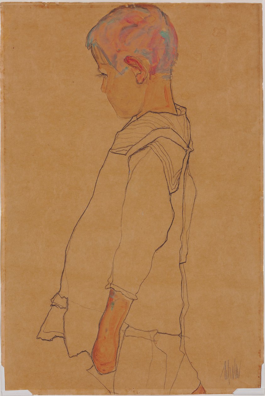 Kind im Profil nach links blickend von Egon Schiele