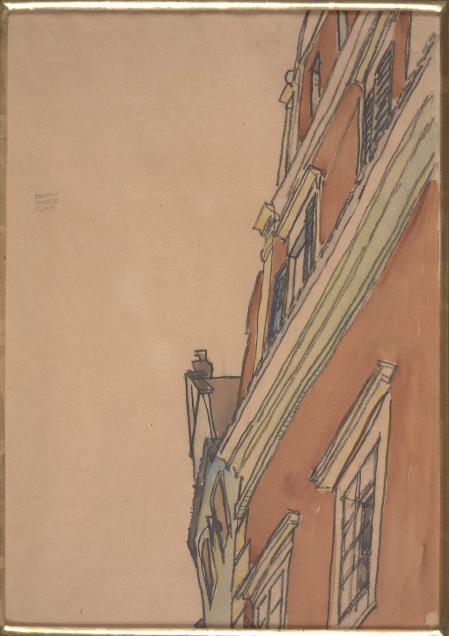 Vorderansicht eines Gebäudes: Krumau-Haus von Egon Schiele