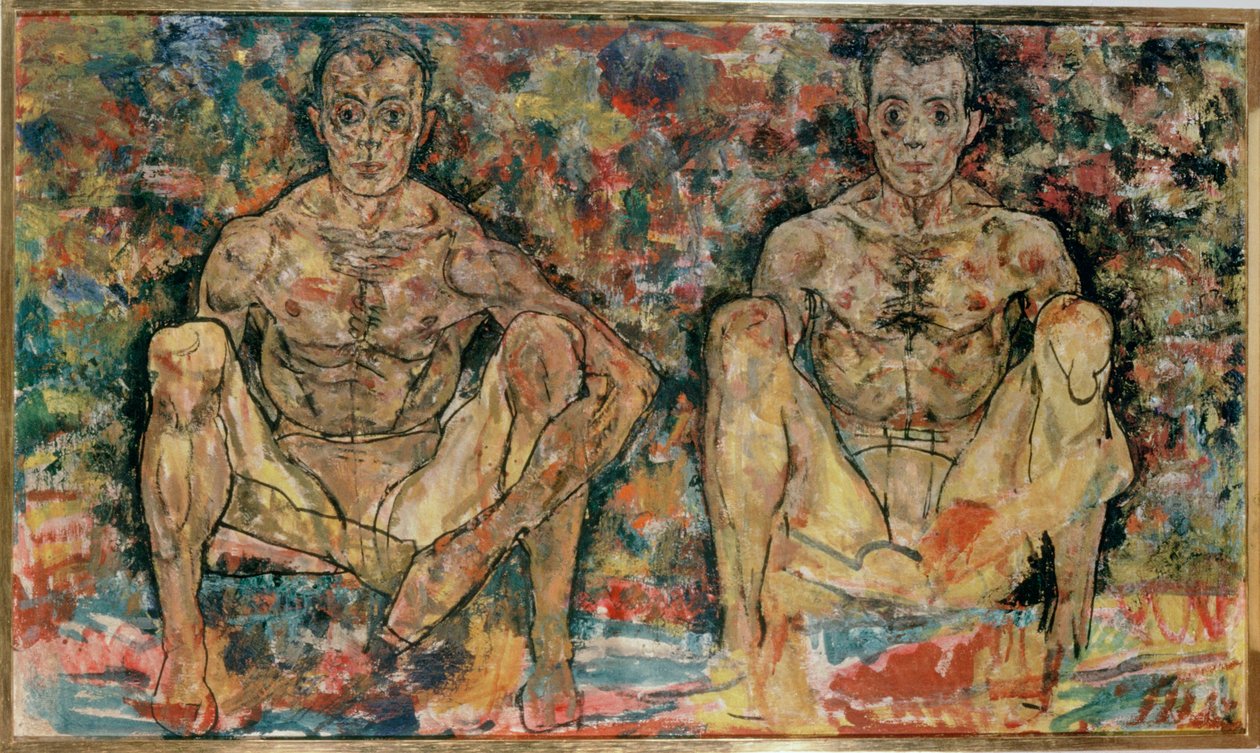 Hockendes Männerpaar von Egon Schiele