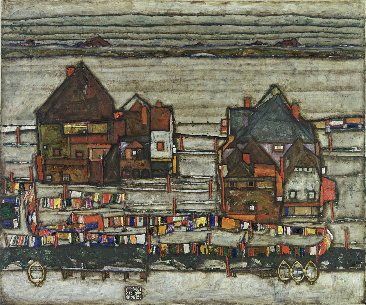 Häuser mit Wäscheleinen, 1914 von Egon Schiele