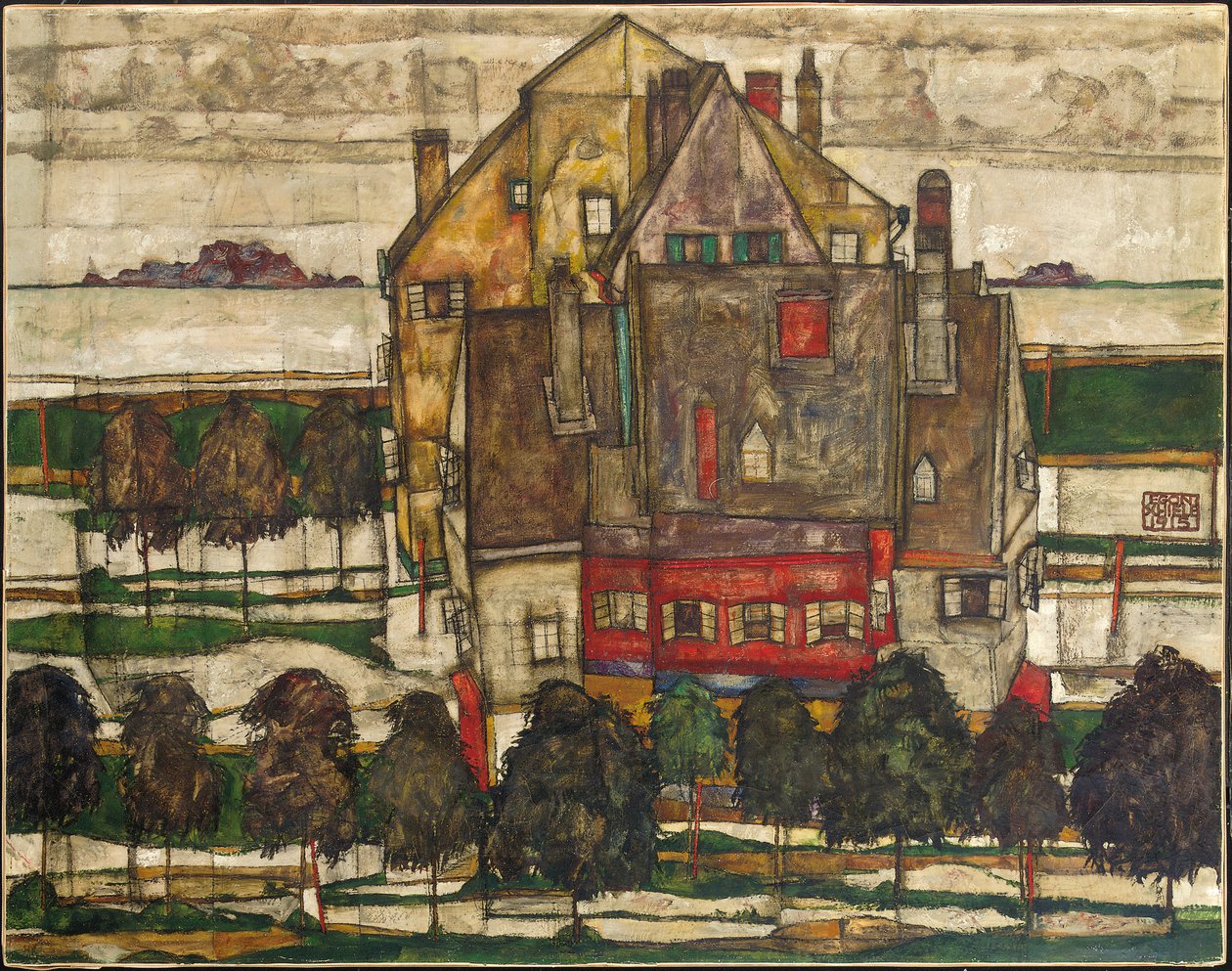 Einzelne Häuser (Häuser mit Bergen) von Egon Schiele