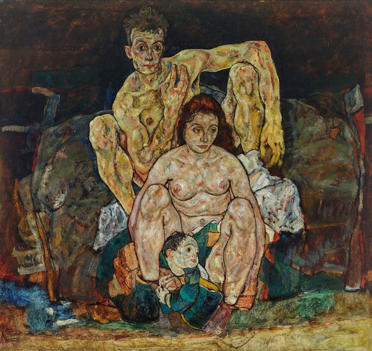 Kauerndes Menschenpaar (Die Familie) von Egon Schiele