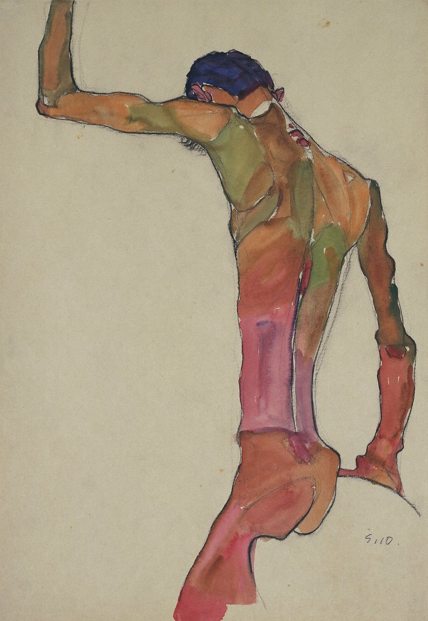 Männlicher Akt mit erhobenem Arm von Egon Schiele