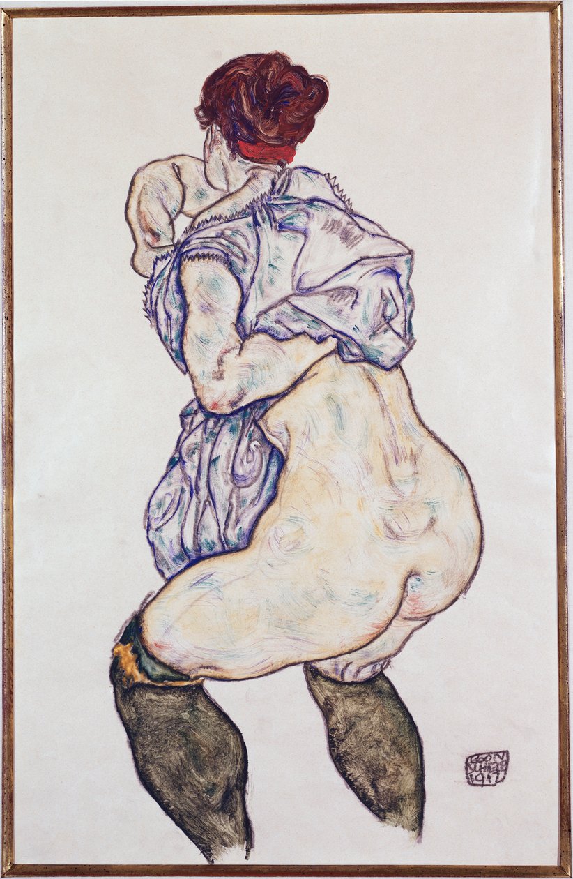 Geliebte Halbakt mit grünen Strümpfen, 1917 von Egon Schiele