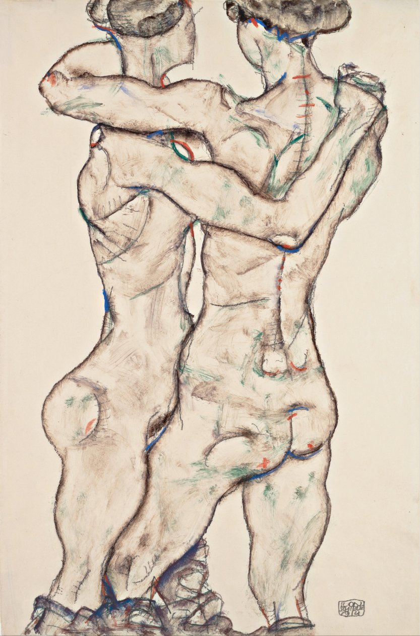 Nackte Mädchen umarmen sich, 1914 von Egon Schiele