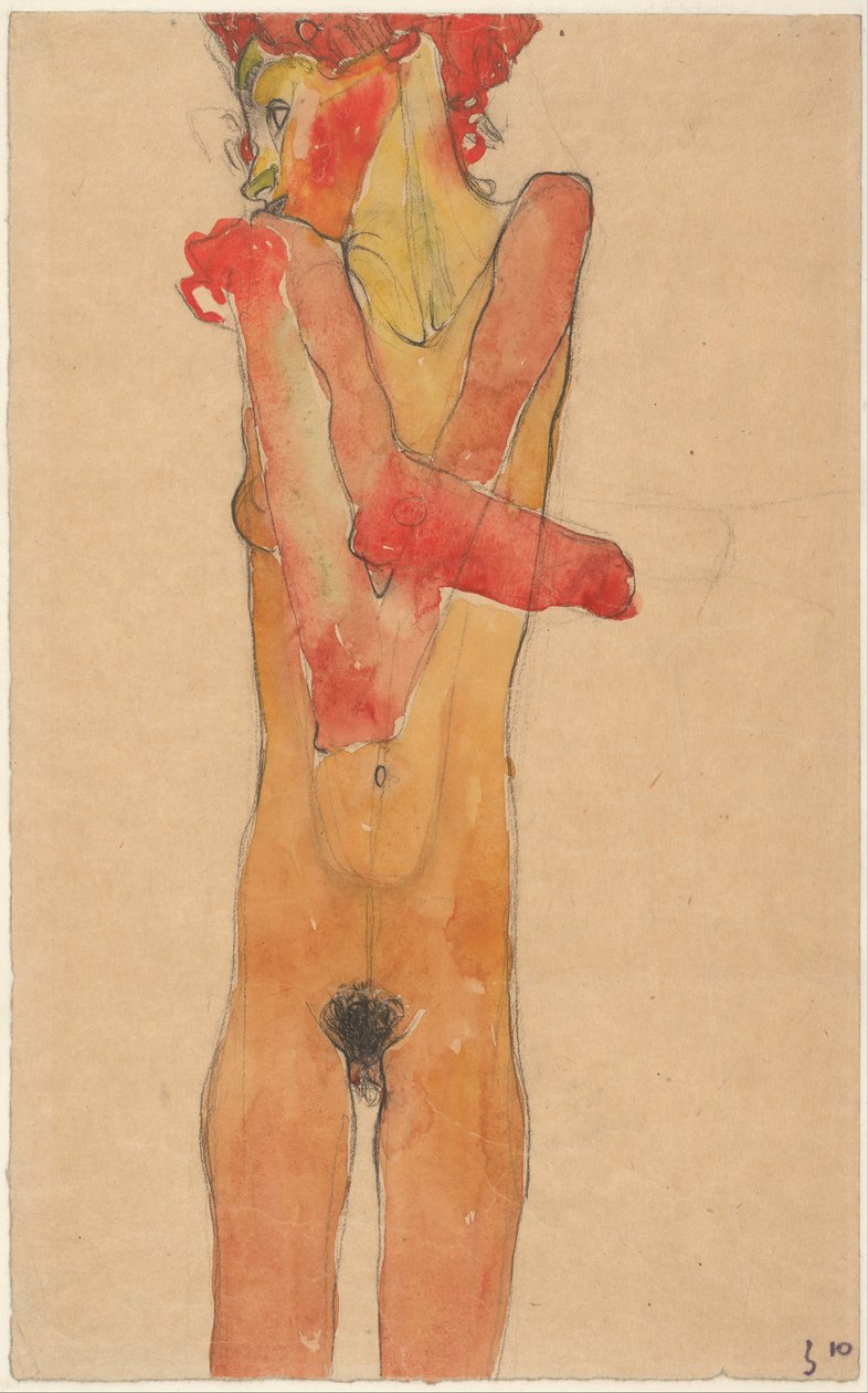 Nacktes Mädchen mit verschränkten Armen, 1910 von Egon Schiele