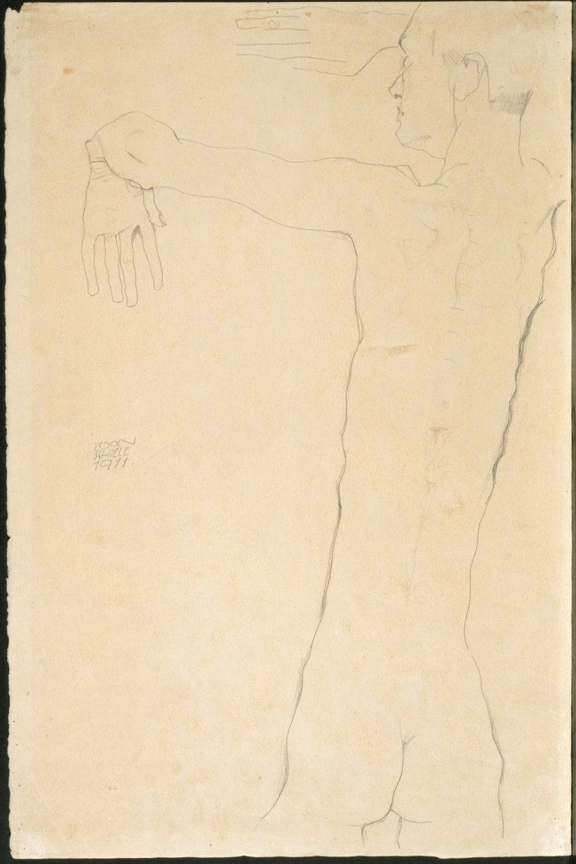 Nackter Mann mit erhobenen Armen (recto) von Egon Schiele