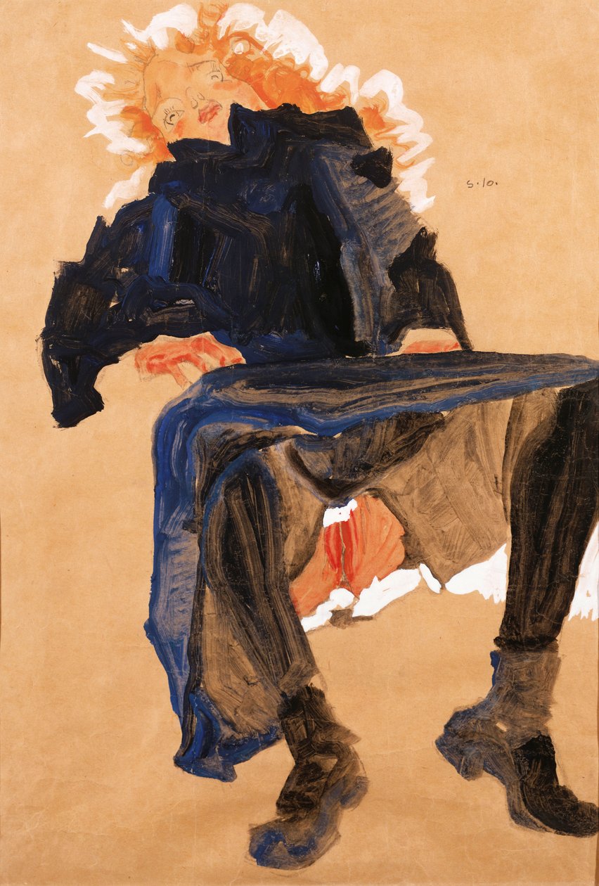 Liegendes Mädchen in einem blauen Kleid, 1910 von Egon Schiele