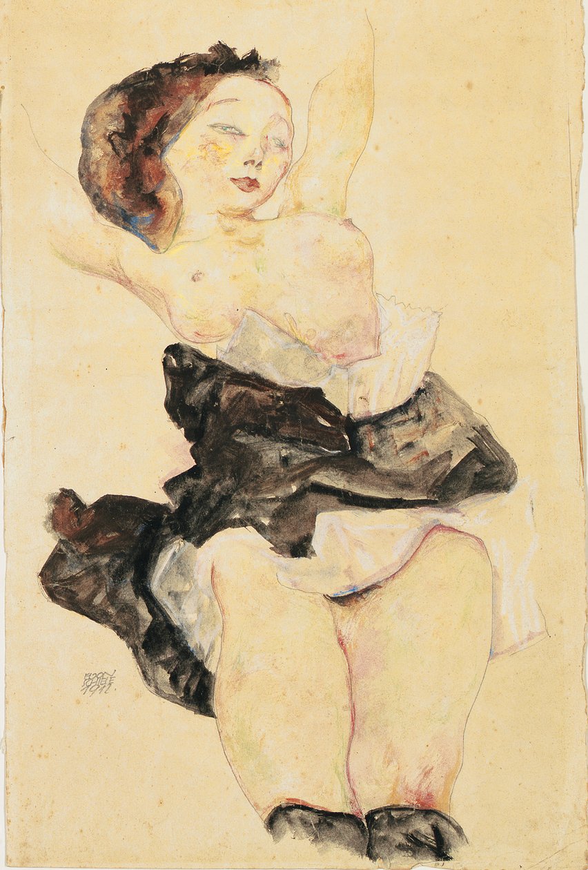 Junges Mädchen liegend, halb nackt, 1912 von Egon Schiele