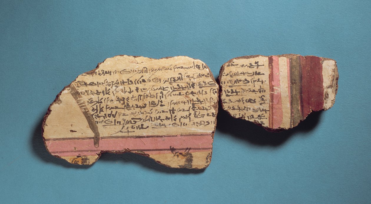 Kartonnagefragmente mit demotischen Inschriften von Egyptian