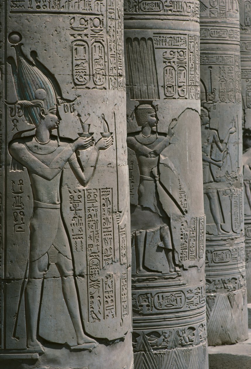 Detail der Kolonnade, Römischer und Ptolemäischer Doppeltempel von Sobek und Haroeris am Nil von Egyptian