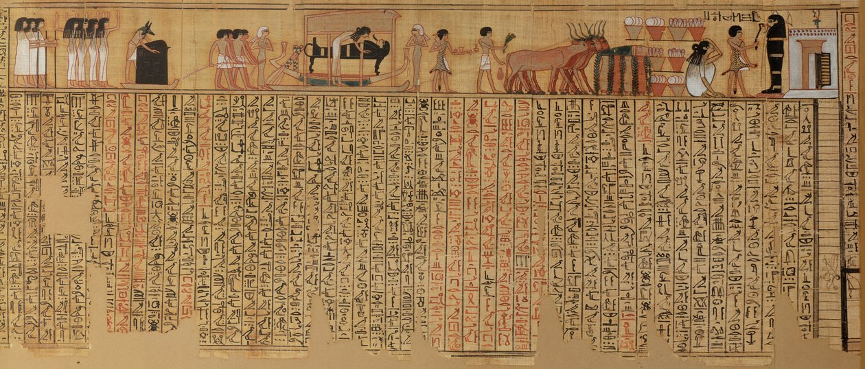 Der Geist des Verstorbenen steigt in sein Grab hinab, aus dem Totenbuch des Schreibers Neqbed, Neues Reich von Egyptian 18th Dynasty