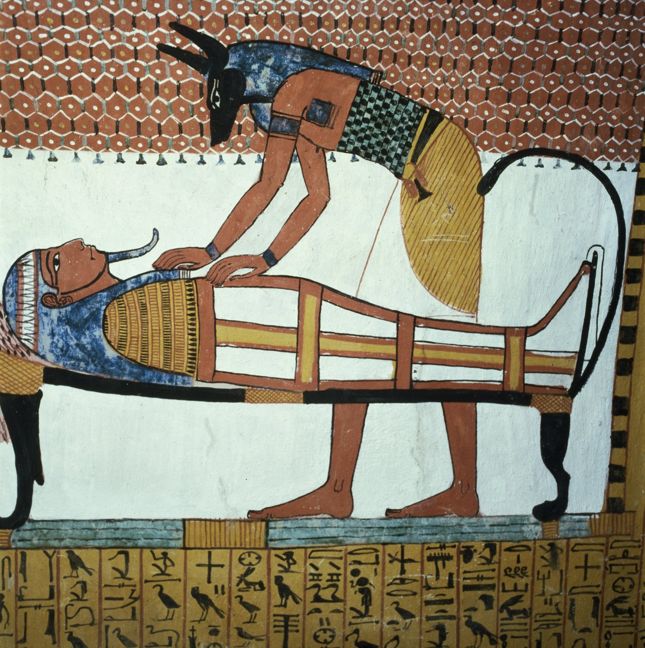 Anubis und eine Mumie, aus dem Grab von Sennedjem, Das Arbeiterdorf, Neues Reich von Egyptian 19th Dynasty