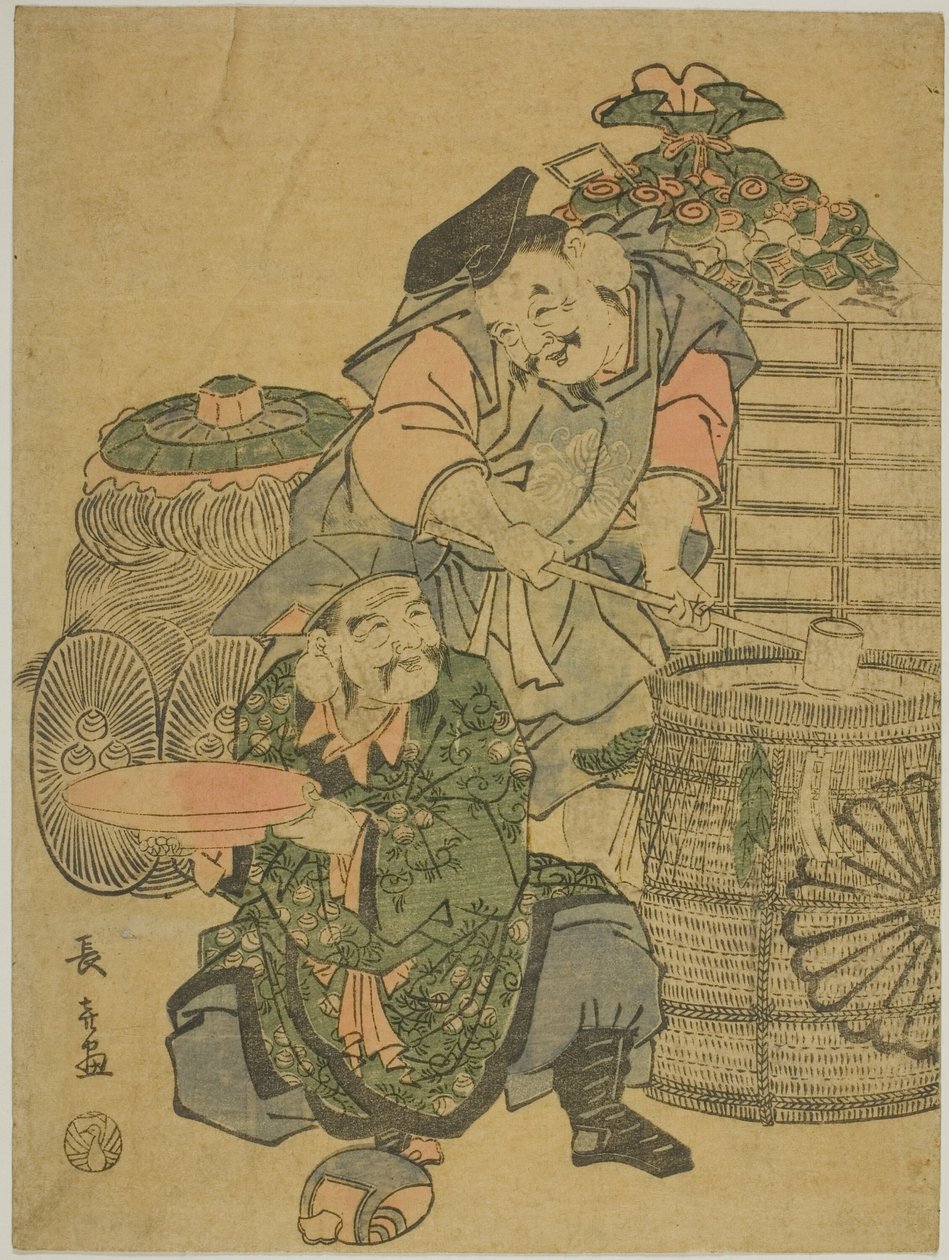 Ebisu und Daikokuten probieren Sake von Eishōsai Chōki