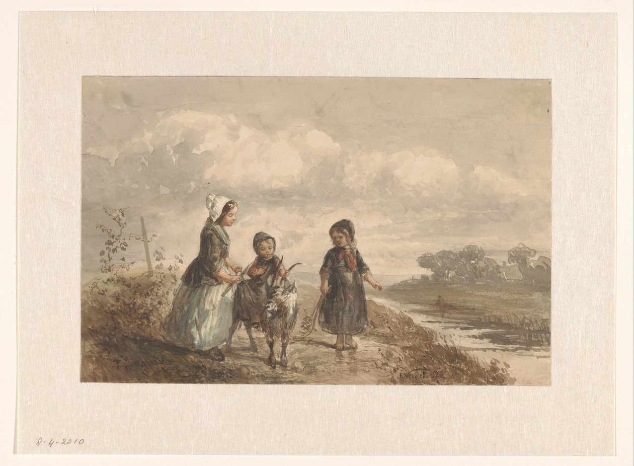 Drei kleine Kinder in einer Landschaft von Elchanon Verveer