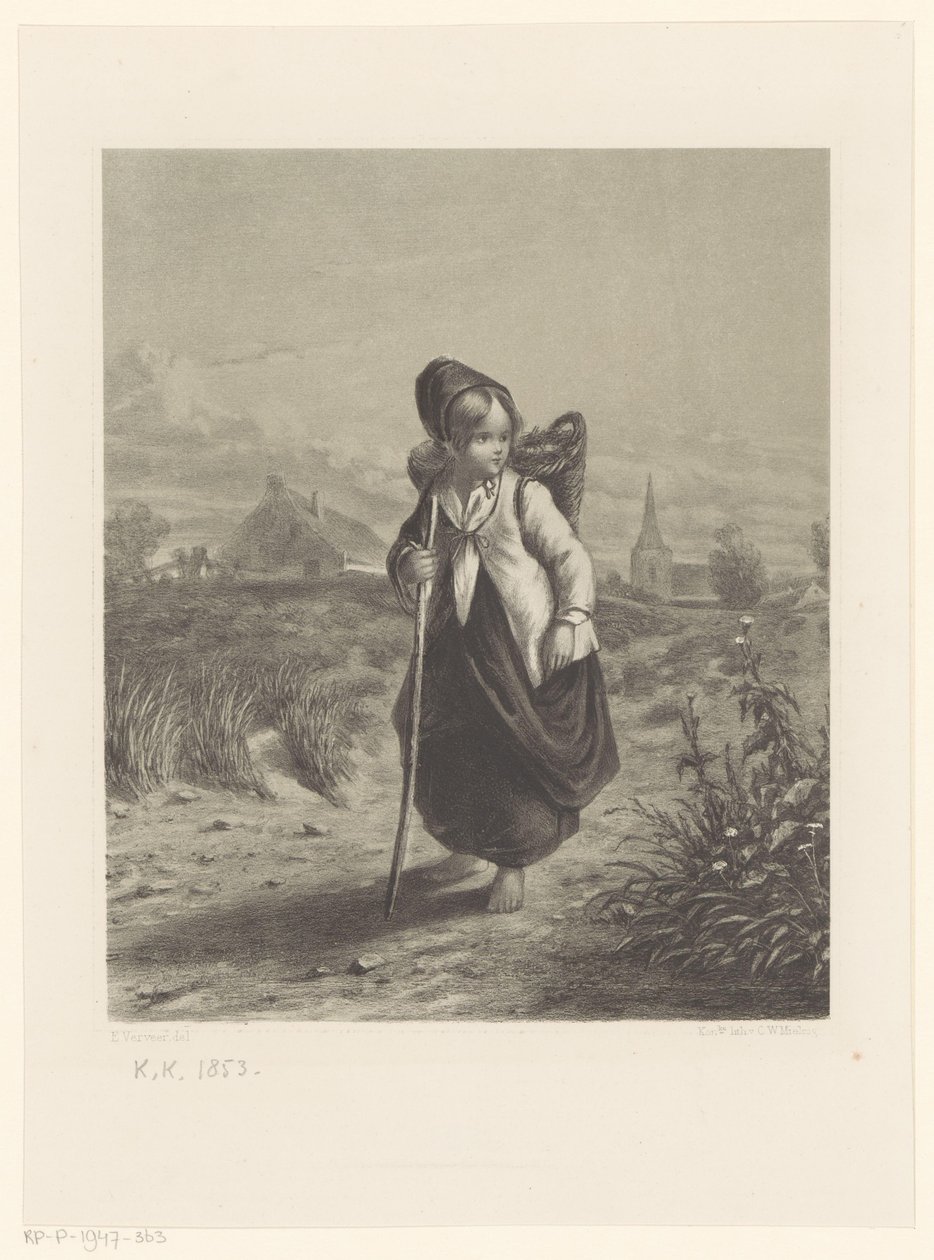 Mädchen mit Korb auf dem Rücken von Elchanon Verveer